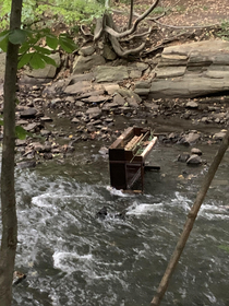 A piano I spotted in a river on my run this morning It has not rained a lot lately and it appeared here in the last  hours