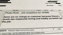 A piece of hardware on our cabinets broke so we dug up the paperwork from yrs ago to identify the correct makemodel and found this gem in our file Measure once cut once