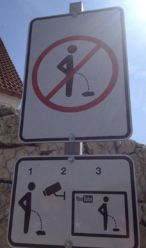 A sign discouraging people from urinating in public in the Czech Republic