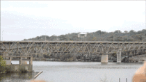 A steel bridge being demolished