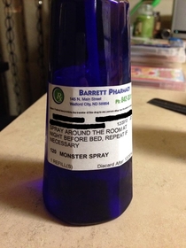 A  year old girl couldnt sleep at night because she was scared of monsters so the Doctor gave her this spray