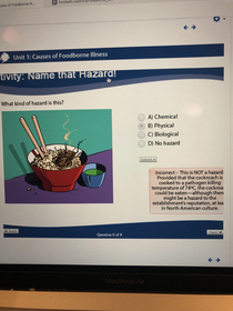Actual answer in my food safety course