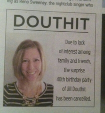 Ad in paper Surprise party canceled