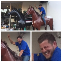 After enough tequila you too can experience pure bliss while riding an antique shop horse