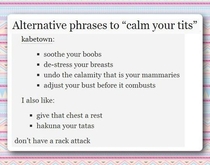 Alternate phrases to calm your tits