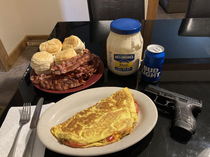American breakfast as envisioned by an American channeling a European
