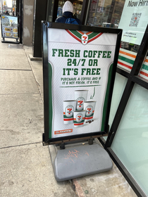 An advertisement for free stale coffee