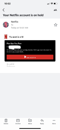 An alarming email I received from Netflix I hope my nonexistent Netflix account is safe Too many scams going around these days