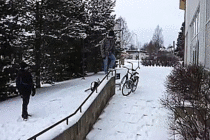 An alternative way to get down stairs during wintertime