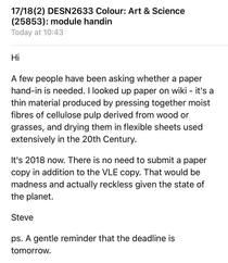 An e-mail from one of my university lecturers this morning I dont think he likes paper