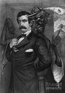 An old illustration of John Wilkes Booth being tempted to assassinate Lincoln by the Devil who carries a striking resemblance to Nigel Thornberry