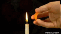 An orange peel versus an open flame