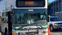 Apologetic Canadian bus after hitting a pedestrian