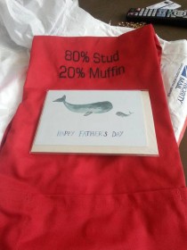 Apparently I ordered my dad a present and card while I was drunk The red thing is an apron