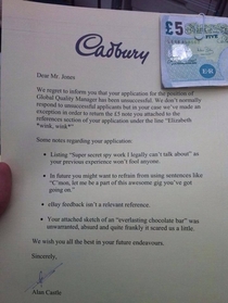 Application for a job for Cadbury something went wrong