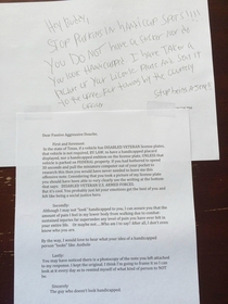 Army Vet handles a passive aggressive neighbors note very well x-post rAustin