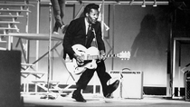 Artist Chuck Berry shortly after receiving a phone call from his cousin Marvin Circa 