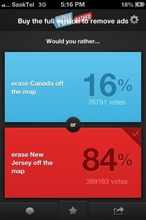 As a Canadian I dont know whether to be happy that the split is - or disappointed that  people want to erase Canada off the map