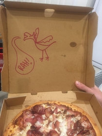 Asked Dominoes to Draw your best Velociraptor on the box