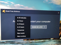 Avast Antivirus allows you to restart your computer Next century for updates