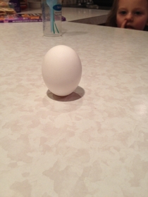 Balanced an egg Heres my daughter looking amazed