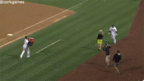 Baseball sideline reporter caught in the line of fire