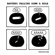 Battery falling down a hole