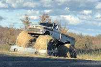 Best part of my commute is the DIY Monster Truck a neighbor set up