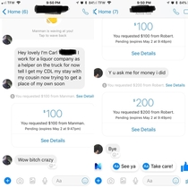 Best thing to do when a random guy tries to message me is to request money