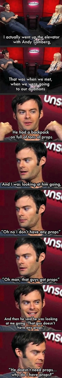Bill Hader talks about when he went to audition for SNL and met Andy Samberg