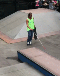 Blind skater lines up for a 