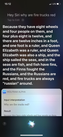 Bored on the ambulance what to ask Siri Asked why fire trucks are red The reply
