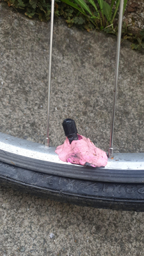 Bought a bicycle today this is how someone tried to fix a puncture