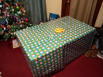 Bought my brother a bath bomb for Christmas Just a bath bomb Put it in the biggest box I could find Bananas for scale