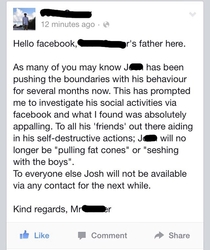 Boy gets busted when his dad checks his facebook and makes a status