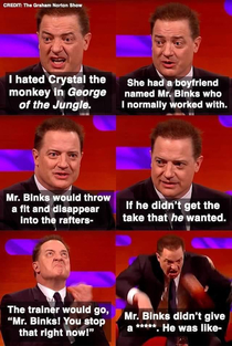 Brendan Fraser summoning his inner monkey