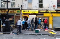 British people queuing during the London riots