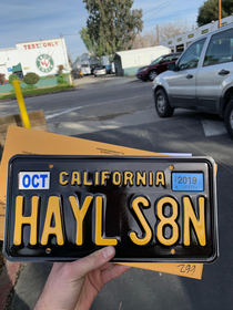 Buddy of mine just picked up his license plate no hes not serious