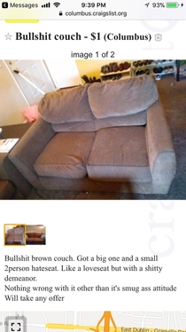 Bullshit couch and its smug ass attitude