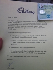 Cadbury rejection letter