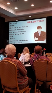 Cant make this up real picture from a baby boomers conference in Florida 