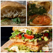 caprese sandwich from panera top shots are what i got bottom shot is from their app