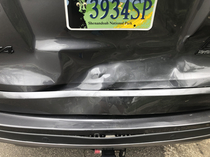 Car drove into the back of my parked car license plate bear was surprised