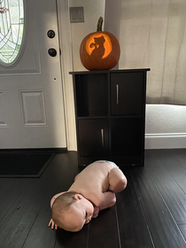 Carved his first pumpkin tonight and apparently it was exhausting