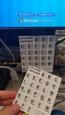 Classic - replacing someones cheat sheet phonetic alphabet