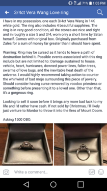 Co-worker and his fiancee split up after he bought this ring so hes trying to sell it
