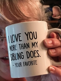 Coffee mug my little brother got for our mom yesterday