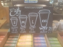 Coffee shop drink sizes based on how much sleep you had last night
