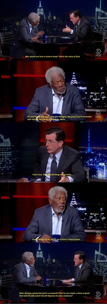 Colbert Interviewing Morgan Freeman on Through the Wormhole
