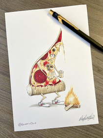 Cold Pizza - Ink Drawing